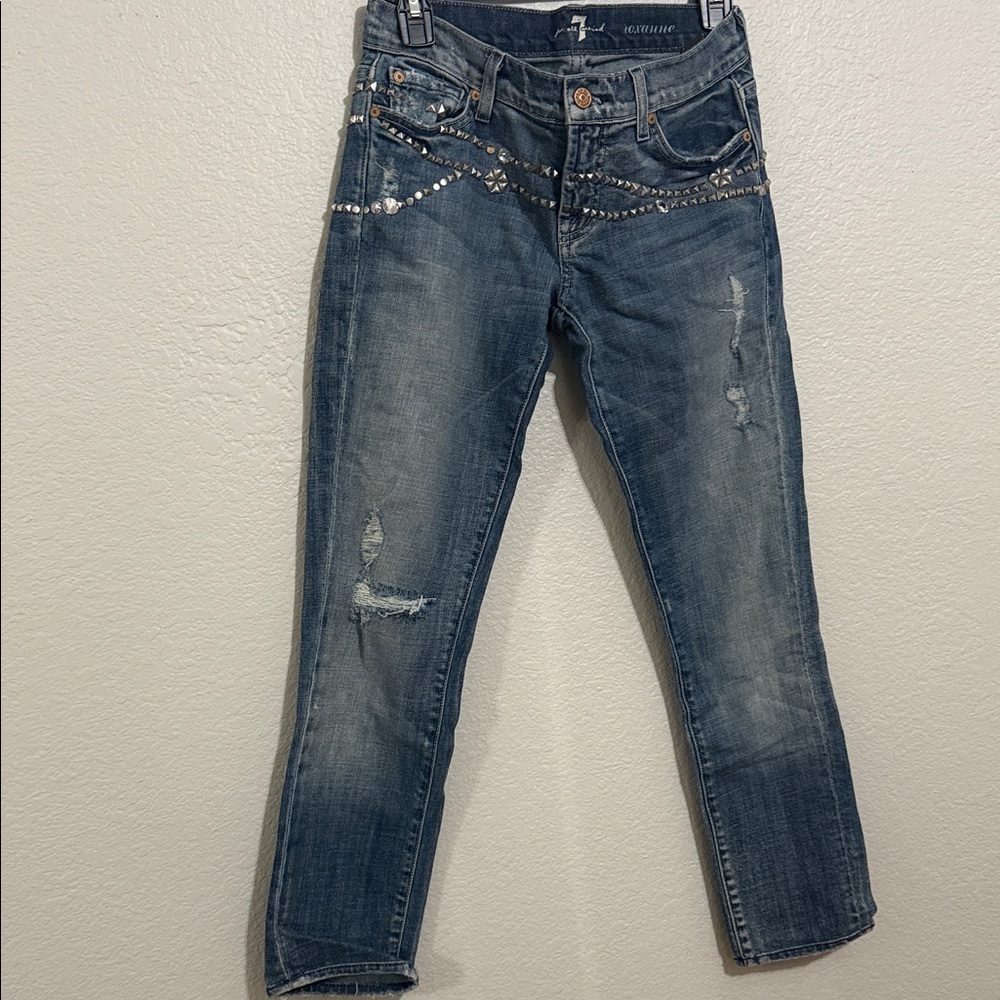 7 For All Mankind Distressed Blue Studded Jeans